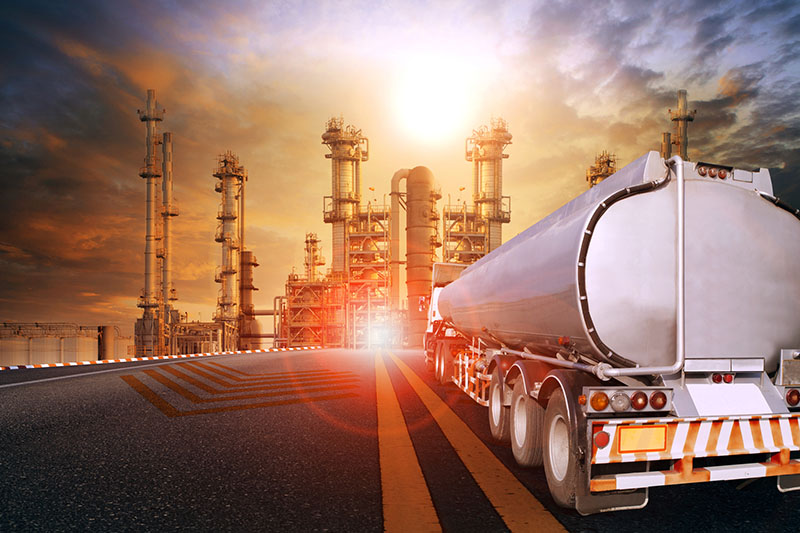 Fuel storage tanks at a refinery terminal