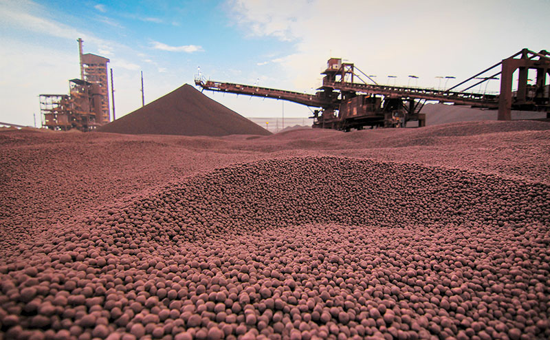 Iron ore pellets at an industrial plant